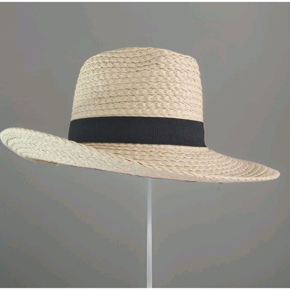NWT Capelli Wide Brim Fedora Panama Sun Hat Straw Natural Womens Packable